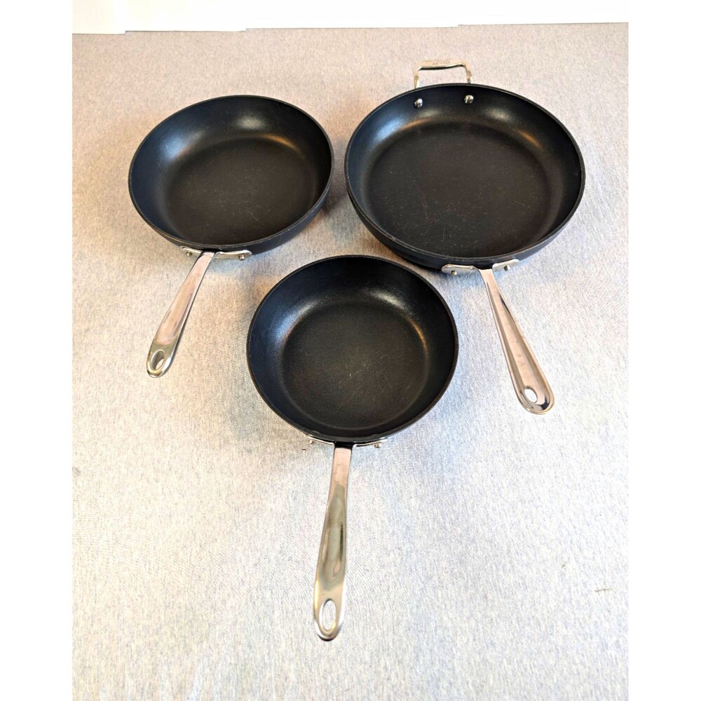All-Clad 3-Piece Nonstick Frying Pan Set Black w Stainless Handles Electric/Gas